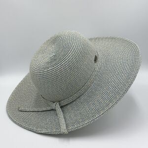 Sun ‘n’ Sand Woven Sun Hat Blue &  Cream Braided Wide Brim Beach Floppy Sun Hat